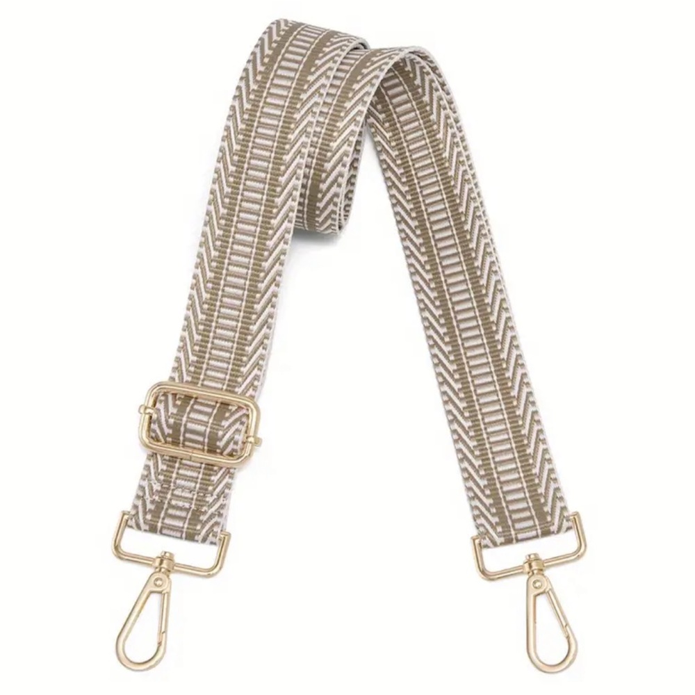 NEW| Boho Khaki/White Adjustable Crossbody Wide Bag Strap - Picture 3 of 12